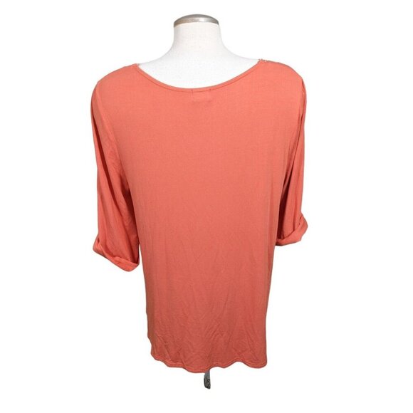 Vintage 80s Womens Tunic Top Large Boho Floral Embroidered Orange Roll Tab - Picture 4 of 8